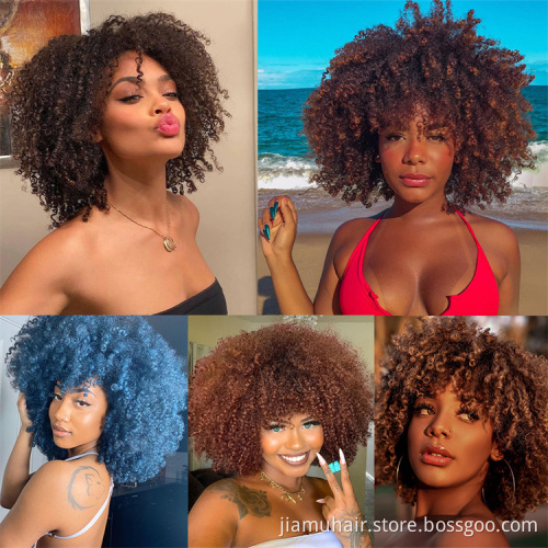 Synthetic Ombre Cosplay Wigs Short Hair Afro Kinky Curly Wig With Bangs Wholesale Price